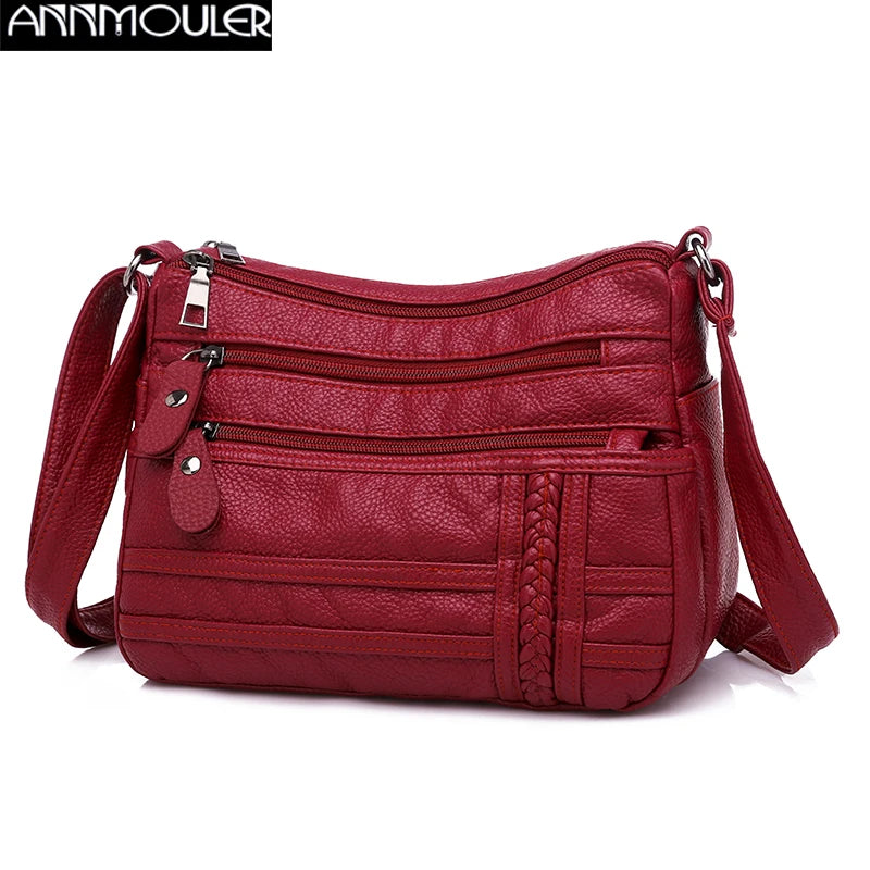 Fashion Women Bag Pu Soft Leather Shoulder Bag Multi-Layer Crossbody Bag Quality Small Bag Brand Red Handbag Purses