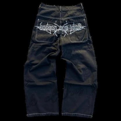New Baggy Casual Wide Leg Jeans Men Street Retro Hip Hop Print Jeans Trend Fashion Black High-Waist Jean Y2K Men Clothing 2023