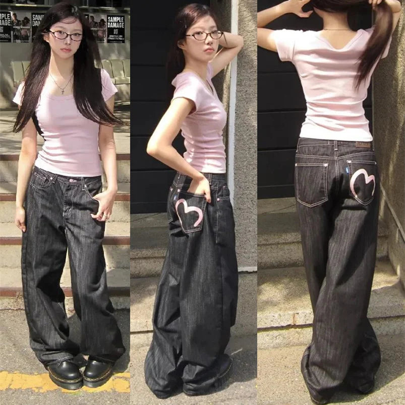 2025 Autumn Winter Women'S Denim Jeans Y2K Wide Fit Baggy Jeans Grunge Harajuku Cowboy New in Pants Korean Mom Jeans Punk Retro