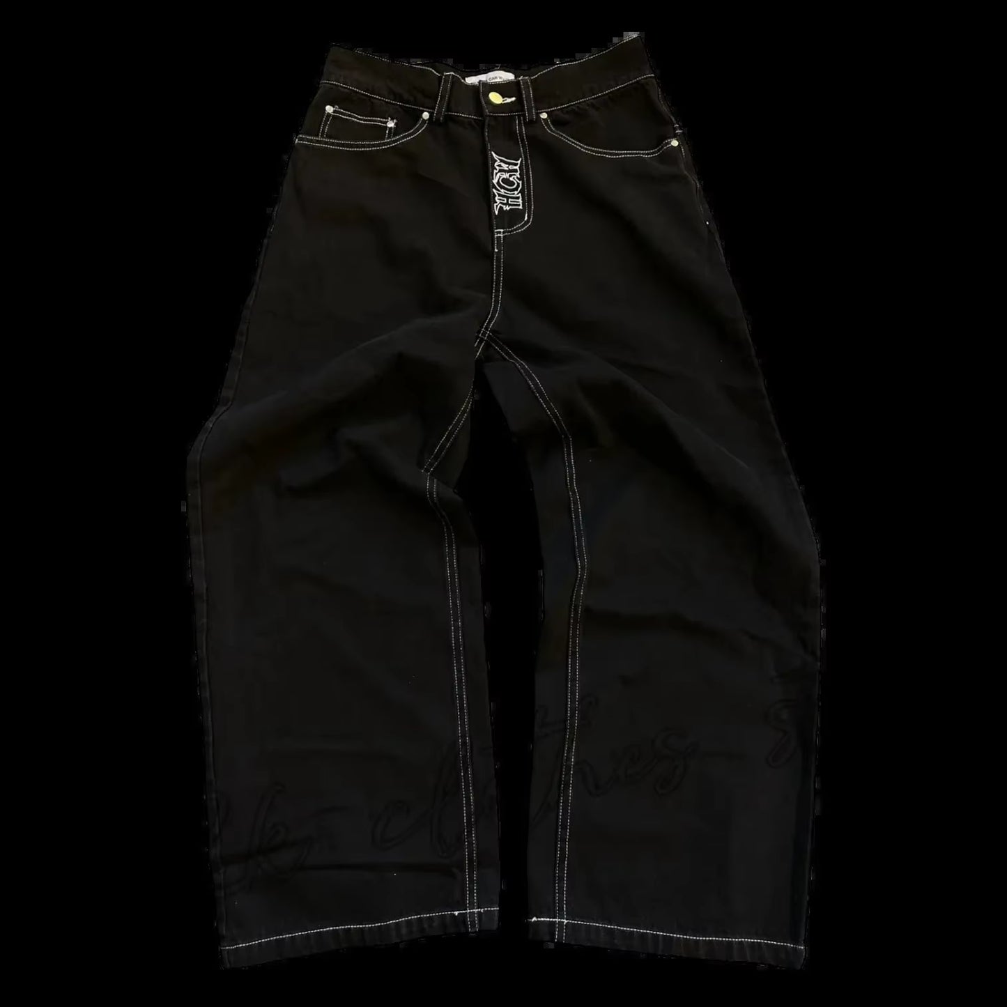 New Baggy Casual Wide Leg Jeans Men Street Retro Hip Hop Print Jeans Trend Fashion Black High-Waist Jean Y2K Men Clothing 2023