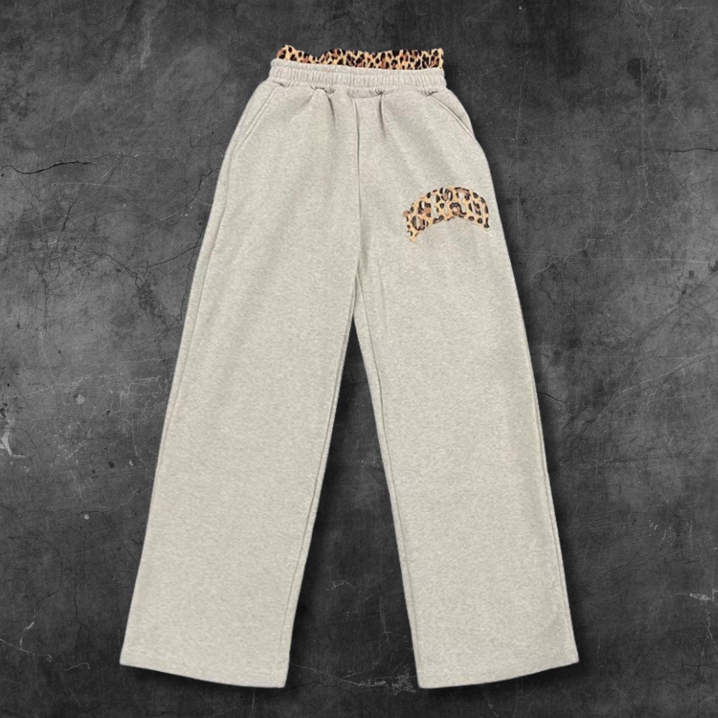 Y2K Leopard Sweatpants Wide Leg Baggy Pants Womens High Waist Joggers