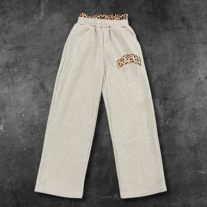 Y2K Leopard Sweatpants Wide Leg Baggy Pants Womens High Waist Joggers