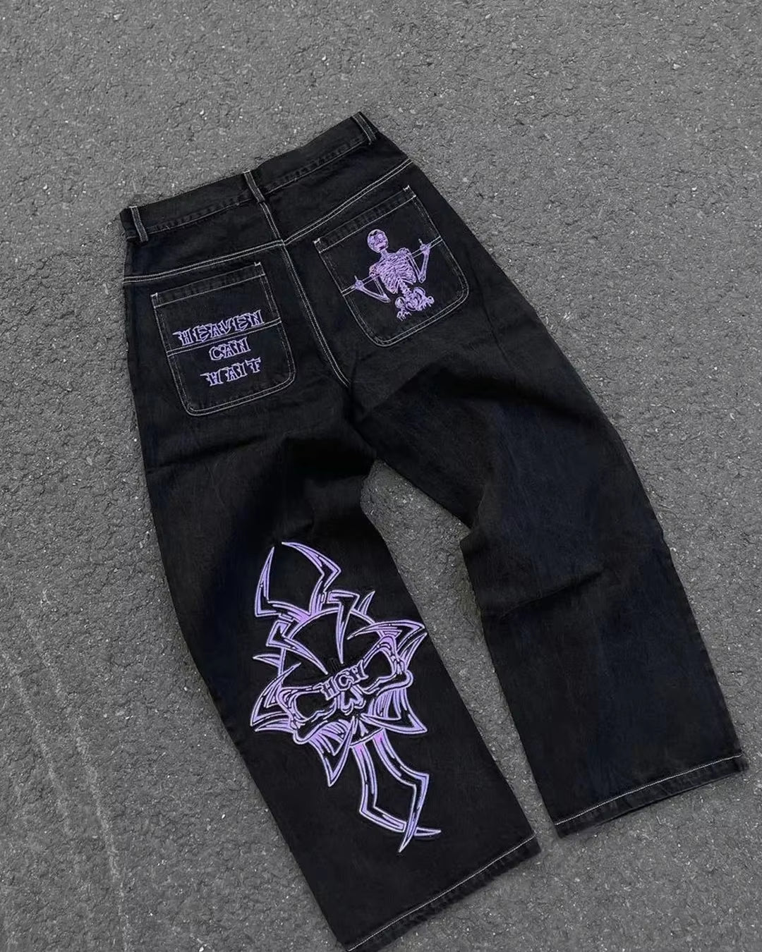 New Baggy Casual Wide Leg Jeans Men Street Retro Hip Hop Print Jeans Trend Fashion Black High-Waist Jean Y2K Men Clothing 2023