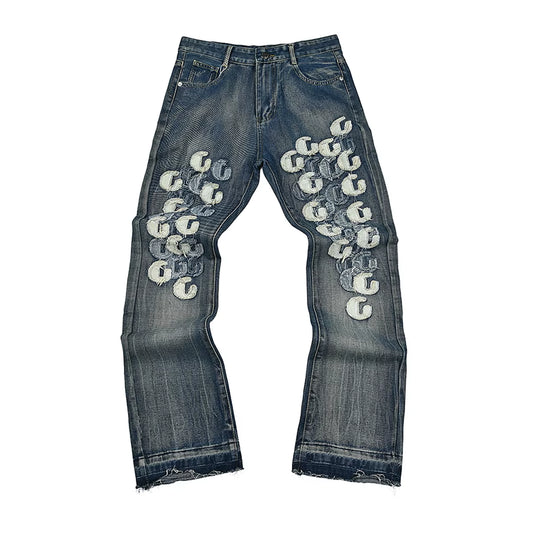 High Street Ink Painted Washed Black Baggy Jeans for Men Straight Vintage Loose Casual Denim Trousers Oversized Ropa Hombre Jean