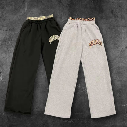 Y2K Leopard Sweatpants Wide Leg Baggy Pants Womens High Waist Joggers