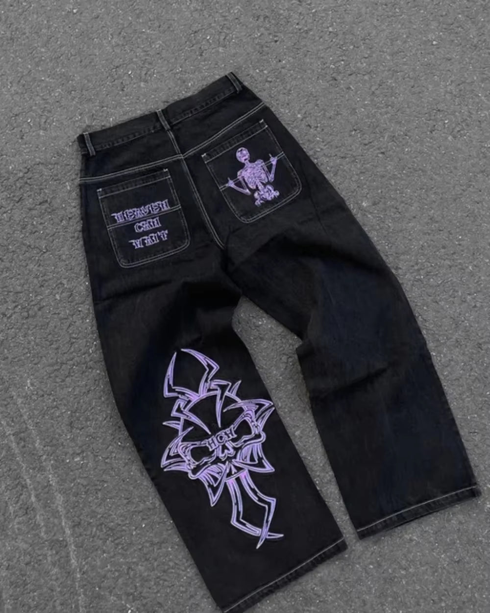 New Baggy Casual Wide Leg Jeans Men Street Retro Hip Hop Print Jeans Trend Fashion Black High-Waist Jean Y2K Men Clothing 2023