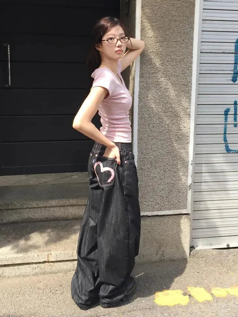 2025 Autumn Winter Women'S Denim Jeans Y2K Wide Fit Baggy Jeans Grunge Harajuku Cowboy New in Pants Korean Mom Jeans Punk Retro